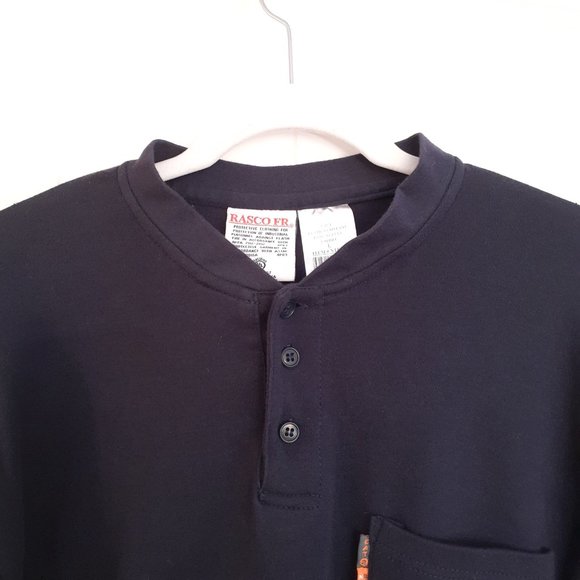 Rasco FR Men's Navy Long Sleeve Henley T-Shirt in Navy Blue Cat 2 Size L - Picture 5 of 13